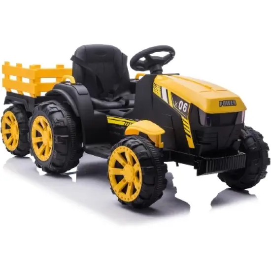 12V Kids Ride-On Tractor with Detachable Trailer, Remote Control, LED Lights, Battery Powered Farm Vehicle Toy Car Gift for Boys and Girls image {9}