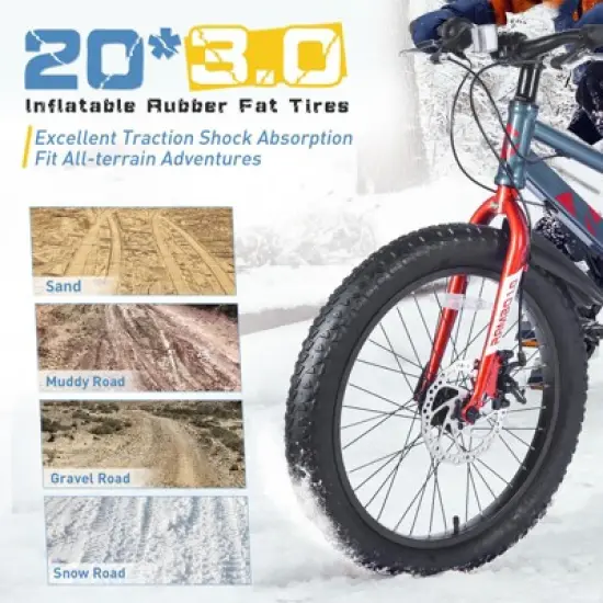 Aukfa Kids Mountain Bike Fat Tire 20 Inch 7 Speed Transmission with Fenders, Suitable for Girls and Boys Over 5 Years Old image {4}