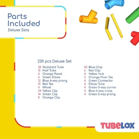 Tubelox Deluxe Indoor or Outdoor Creative Building and Construction Active Play Toy Set with 220 Pieces and Storage Bag for Kids 3+ image {3}