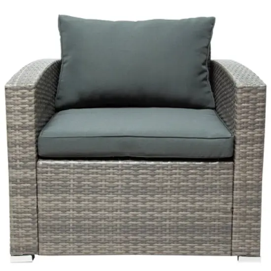 7pc Wicker Patio Seating Set with Cushions & Storage Box - Gray - GODEER image {8}