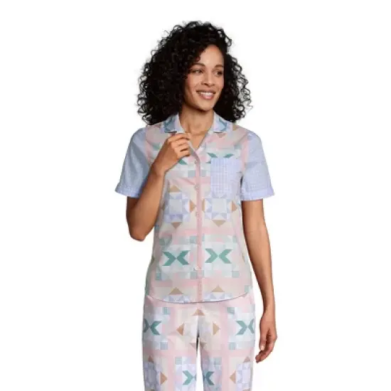 Lands' End Women's Short Sleeve Cotton Poplin Pajama Shirt image {4}