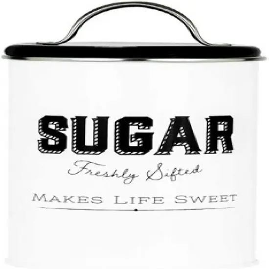 Amici Home Country Cottage Metal Canisters, Assorted Set of 3 (Coffee, Tea, Sugar), White w/ Black Lettering &  Lid,42 Ounce image {4}