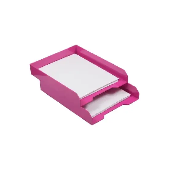 JAM Paper AM Paper Stackable Front Loading Letter Tray Letter Size Pink Plastic 2/Pack (344PIA) image {2}