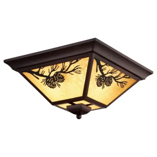 VAXCEL Douglas Warm Bronze Rustic Outdoor Flush Mount Ceiling Light Pine Cone Motif Amber Glass image {7}