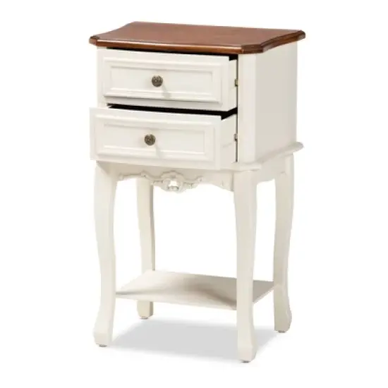 2 Drawer Darla Wood Nightstand White/Cherry Brown - Baxton Studio image {1}