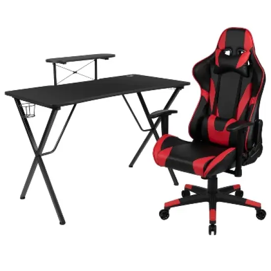 Flash Furniture Gaming Desk and Reclining Gaming Chair Set with Cup Holder, Headphone Hook, and Monitor/Smartphone Stand image {12}