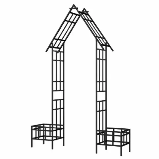 Lirago Black Metal Garden Arch - Adjustable 2-in-1 Galvanized Iron Trellis with Gate Dual-Style Assembly image {8}