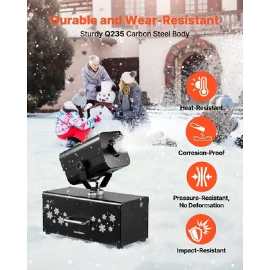 VEVOR Snow Machine, 1200W 90&deg; Shaking Head Snow Maker with Wireless Remote Control, High Output Snowmaking Machine Coverage up to 12 ㎡, Black image {5}