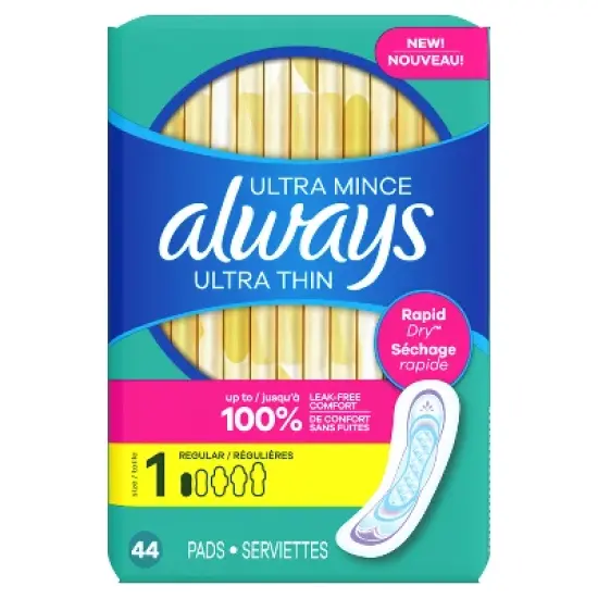 Always Ultra Thin Pads Size 1 Regular Absorbency Unscented - 44ct image {1}