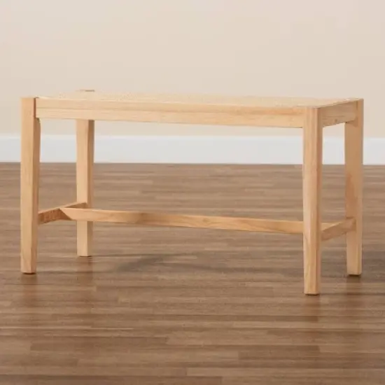 Danyl Wood Rattan Accent Bench Oak Brown - Baxton Studio image {8}