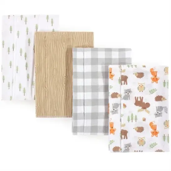 Hudson Baby Infant Boy Cotton Flannel Burp Cloths 4pk, Woodland, One Size image {1}