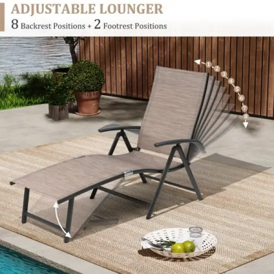 Pellebant Outdoor Aluminum Adjustable Folding Chaise Lounge Chairs and Foldable Side Table image {4}