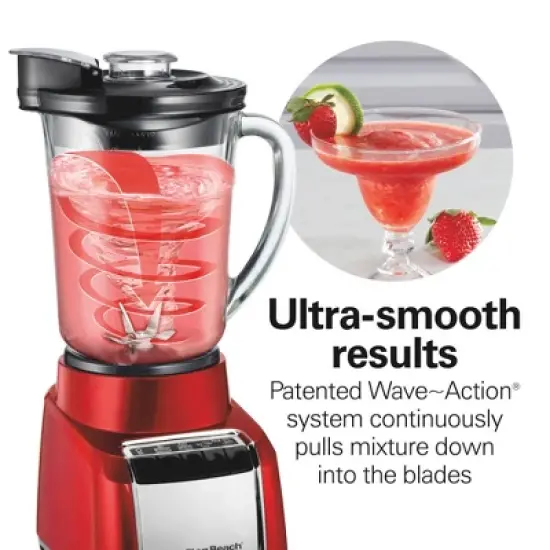 Hamilton Beach Wave Action Blender 48oz Red 53519FG: 700W Glass Jar, 6 Speeds, Dishwasher-Safe, Smoothie & Kitchen Blender image {2}