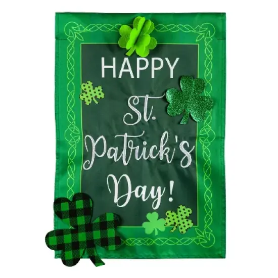 Evergreen St. Patrick's Patterned Shamrocks Garden Applique Flag- 12.5x18 in Outdoor Decor image {1}