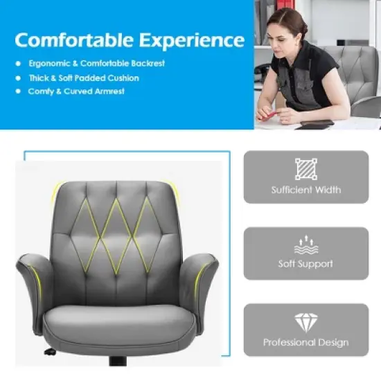Costway Modern Home Office Leisure Chair PU Leather Adjustable Swivel w/ Armrest image {7}