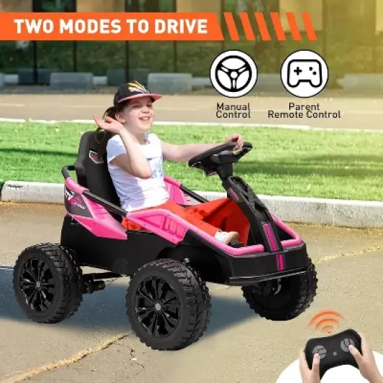 24V Ride-on Toys for Big Kids, Electric Four Wheeler with Parent Remote, Bluetooth Music, Horn, 4 Shock Absorbers, Dual 12v Batteries, Pink image {5}