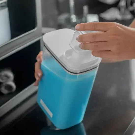 OU Laundry Detergent Dispenser w Measuring Cap 50oz & 77oz, Liquid Laundry Soap & Fabric Softener Dispenser Organizer with Internal Drip Return Lid image {2}