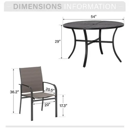 Captiva Designs 7pc Black Round Slatted Steel Table with Umbrella Hole & Textilene Chairs image {9}