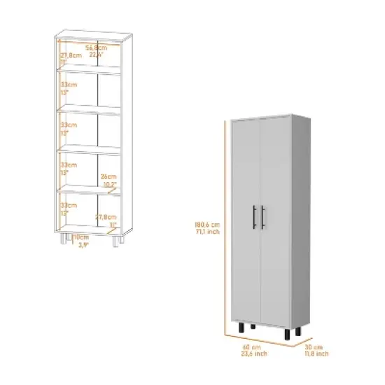 Gulches Tall Pantry Cabinet 5-Shelf Cupboard Storage Organizer with Metal Handles & Legs | Shelves:22.4"W X 11"D image {5}