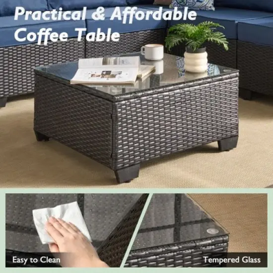 XIZZI Modular Patio Furniture Set, Outdoor Sofa Set with Corner Units, Center Sofas & Coffee Table, Durable & All-Weather Design, 7 Pcs/Set, Dark Blue image {4}