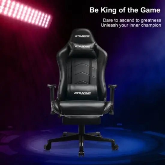 GTRACING Gaming Chair with Footrest Ergonomic Recliner Office Chair with Lumbar Support Black image {3}