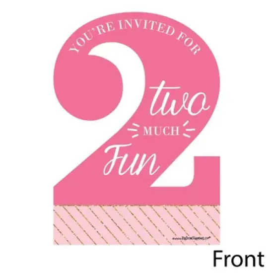 Big Dot of Happiness 2nd Birthday Girl - Too Much Fun - Shaped Fill-in Invitations - Second Birthday Party Invitation Cards with Envelopes - Set of 12 image {1}
