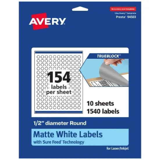 Avery TrueBlock Matte White Paper Labels,  1/2" diameter Round image {7}
