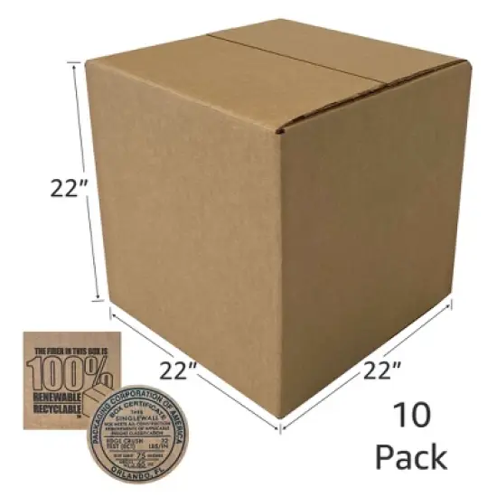 UOFFICE 10 Corrugated Cube Boxes 22 x 22 x 22" Cardboard Shipping Box Cartons image {4}