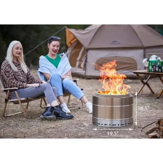 19" Smokeless Fire Pit,Stainless Steel Outdoor Fireplaces with Protective Cover image {1}