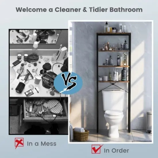 Costway 4-Tier Over the Toilet Storage Rack Freestanding Bathroom Organizer Rustic Brown image {4}