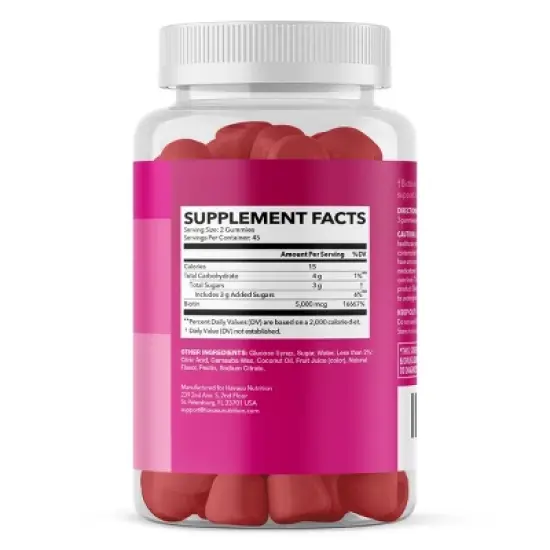 Biotin Gummies, Hair, Skin & Nail Supplement, Strawberry Flavor, Havasu Nutrition, 90ct image {1}