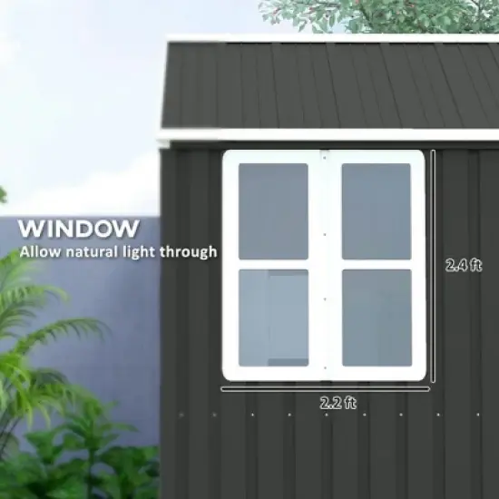Resenkos Storage Garden Shed,Garden Sheds,8' x 6' Metal Garden Storage Shed w/ Doors, Window and Air Vents, Dark Gray image {4}