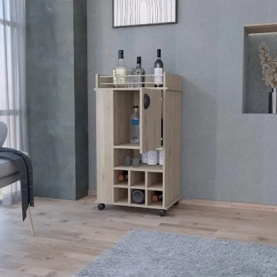 Gulches 1-Door Bar Cart with Wine Rack & Casters in Light Gray image {1}
