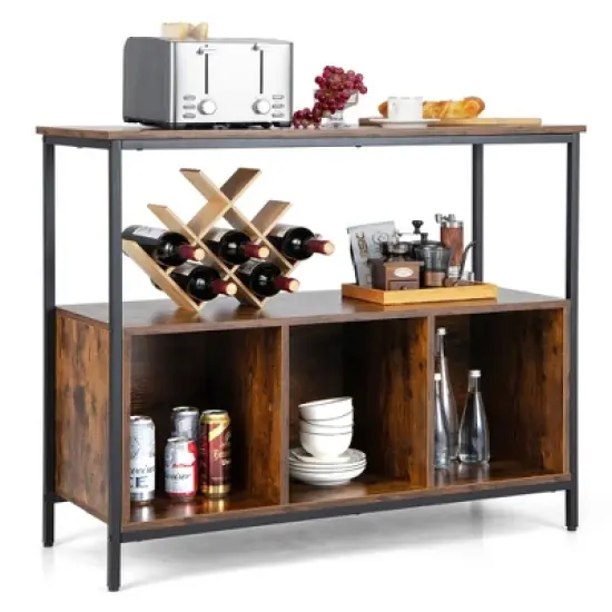 Costway Buffet Sideboard Kitchen Storage Cabinet Open Shelf w/ 3 Compartments Black\Rustic image {10}