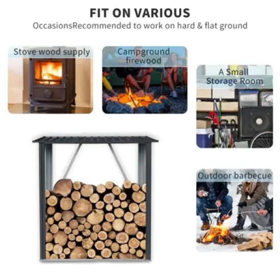 3ft x 5ft Outdoor Meta Firewood Rack ,Open Wood Shed  For Firewood, Pellet, or Lumber Storage , Black image {7}