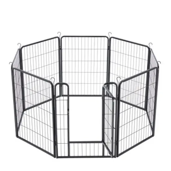 JOMEED Indoor and Outdoor Metal 8-Panel, 32" High Collapsible Dog Pet Playpen Kennel with Integrated Lockable Entry and Exit Door, Black image {1}