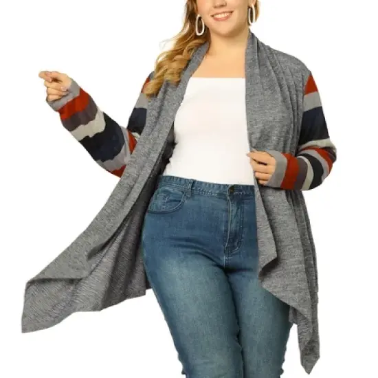 Agnes Orinda Women's Plus Size Outerwear Asymmetric Colorblock Open Front Knit Cardigan image {6}