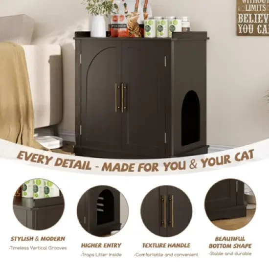 Cat Litter Box Enclosure, Hidden Litter Box Furniture with Removable Dividers & Reversible Entrance image {6}