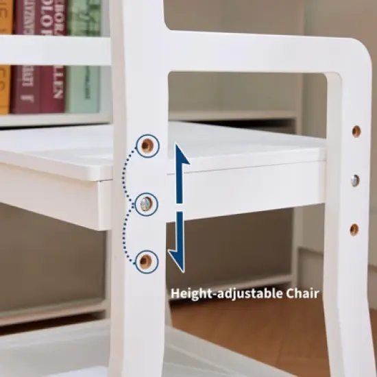 Kids Desk Study Desk - Chair Set for Boys & Girls, Wooden Writing Table with Bookshelf, Bulletin Board, Cabinet & Drawer for Ages 3-8, White image {4}