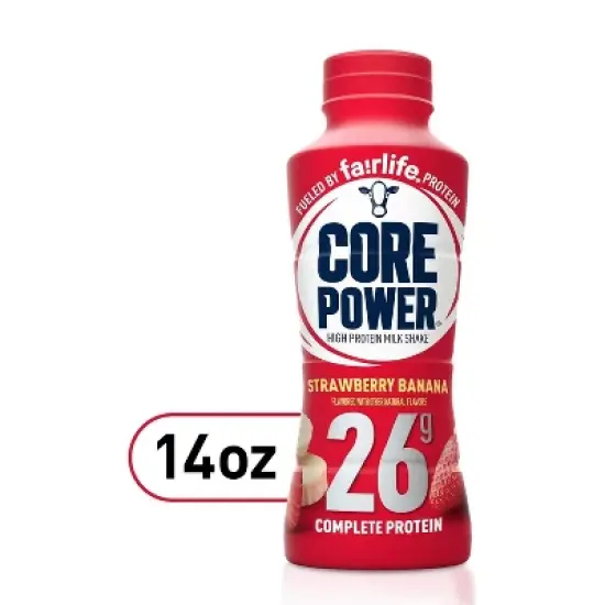 Core Power Protein Shake 26g Complete Protein 12 Pack Ready-to-Drink Recovery Drink with Real Milk Proteins, Strawberry Banana 14oz Bottle image {9}