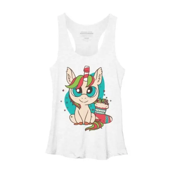 Women's Design By Humans Christmas Candy Cane Unicorn With Stocking By rasok Racerback Tank Top image {4}