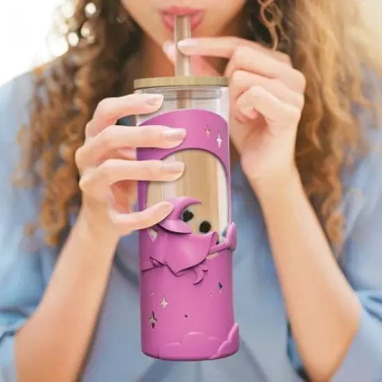 Ototo 17 fl oz Wicked Brew Glass Tumbler with Lid and Straw, Silicone, Glass, and Bamboo Purple image {2}