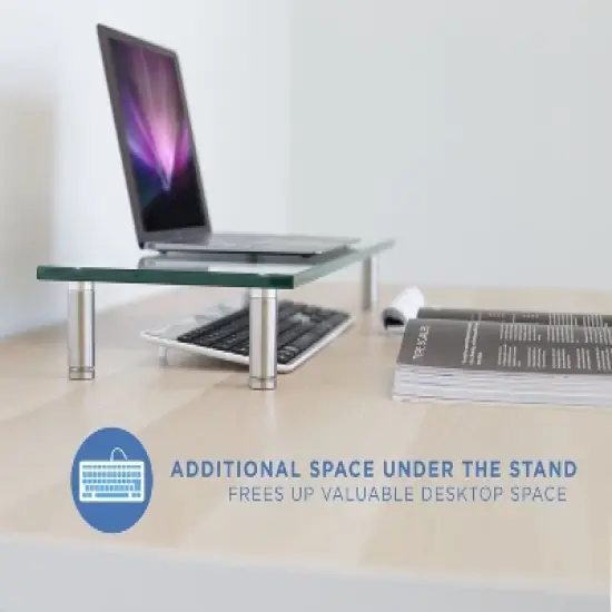 Mount-It! Clear Glass Monitor Stand Computer Desktop Riser, Tempered Glass, Fits 24, 27, 30, 32 Inch Screens, 66 Lbs. Capacity image {6}