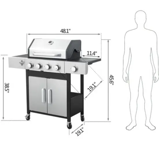 Kumasinova 4-Burner Propane Gas BBQ Grill with Side Burner,46790BTU Output,Stainless Steel Grills with Enameled Cast Iron Cooking Grids&Thermometer image {2}