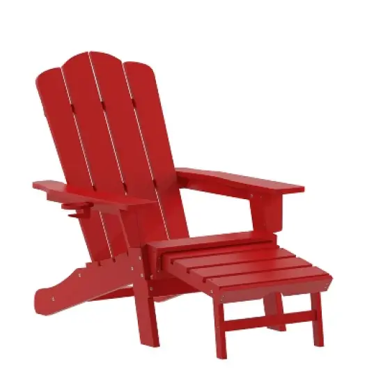 Emma and Oliver Adirondack Chair with Cup Holder and Pull Out Ottoman, All-Weather HDPE Indoor/Outdoor Lounge Chair image {12}