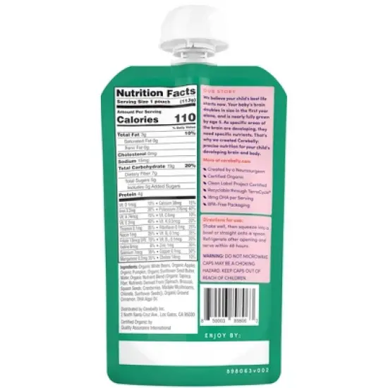 Cerebelly Organic White Bean, Pumpkin and Apple Baby Food Pouch - 24oz/6pk image {1}