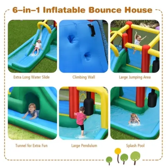 Inflatable Slide Water Park Climbing Bouncer Bounce House w/Tunnel & 735W Blower image {3}