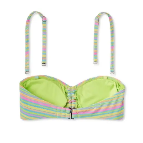 Women's Striped Sparkle Low Coverage Bandeau Bikini Top - Wild Fable&trade; Green image {6}