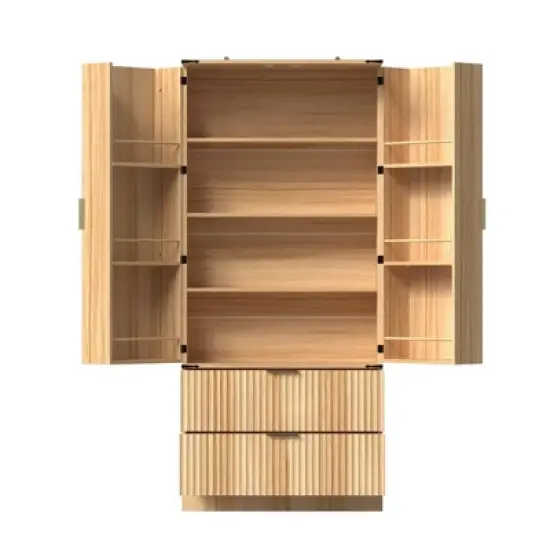 FUFU&GAGA Large-Capacity Pantry Cabinet,Food Storage Pantry with Drawers,Farmhouse Kitchen Hutch,Adjustable Shelves,Cupboard for Kitchen Organization image {11}