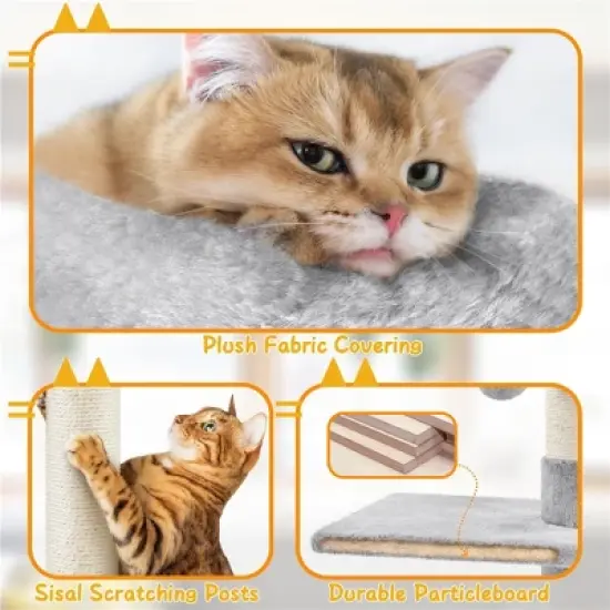 Yaheetech 7.4-8.7ft Adjustable Floor-to-Ceiling Cat Tree with Condo and Scratching Posts image {4}